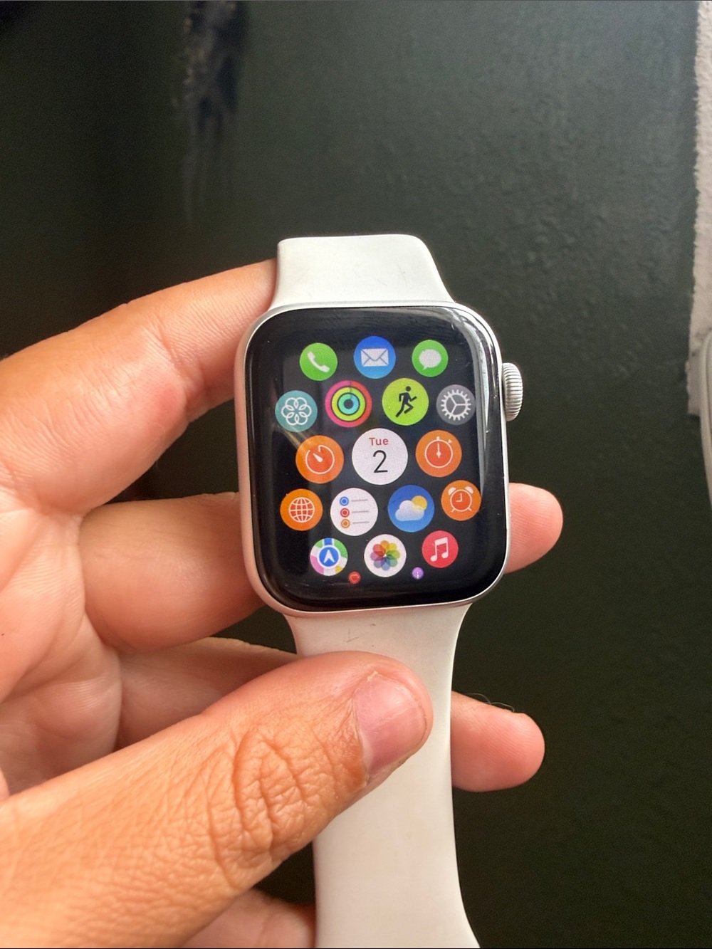 Apple Watch with White Sport Band and Lavender Charging Holder - Picture 3 of 7